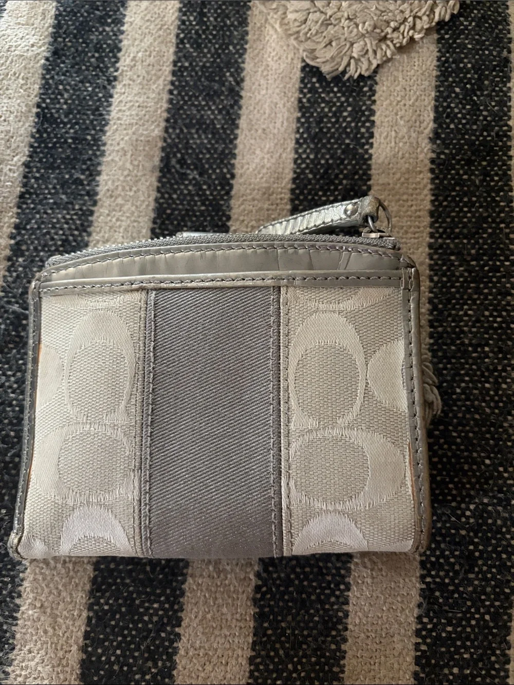 Vintage Coach Gray Signature Small Zip Card Holder with Silver Trim Y2K 2004